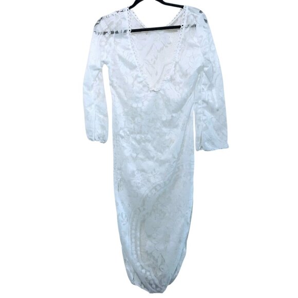 NEW Swimsuit Womens Pullover Coverup 3/4 Sleeves Large White V-Neck Knit Fabric - Picture 3 of 14